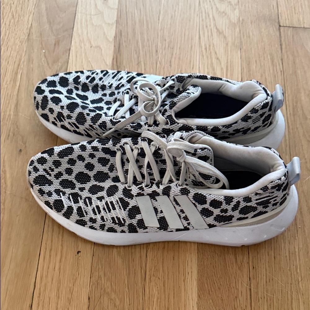adidas Black & White Leopard Knit Running Sneakers